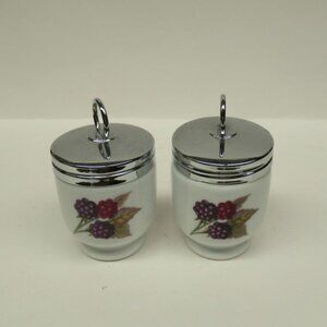 2 - Royal Worcester EVESHAM 2 1/2 Inch Peach Berry Egg Coddlers with Metal Lids
